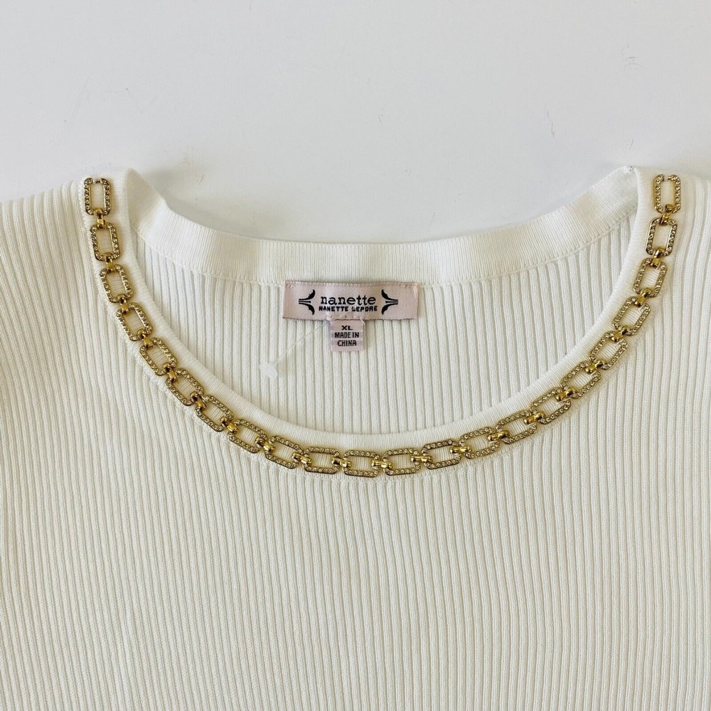 NWT Nanette Lepore Women's Top XL White Scoop Neck  Knit‎  Puff Sleeve - Picture 3 of 13